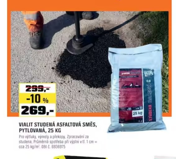 VIALIT STUDENÁ ASFALTOVÁ SMĚS, PYTLOVANÁ, 25 KG