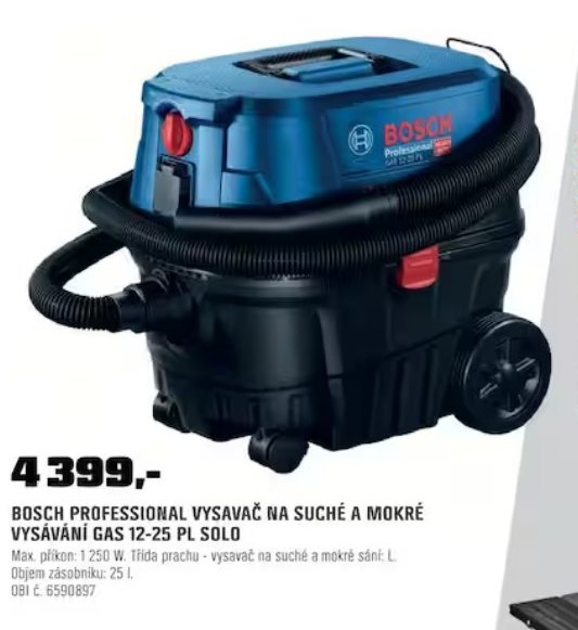 BOSCH PROFESSIONAL VYSAVAČ NA SUCHÉ A MOKRÉ VYSÁVÁNÍ GAS 12-25 PL SOLO