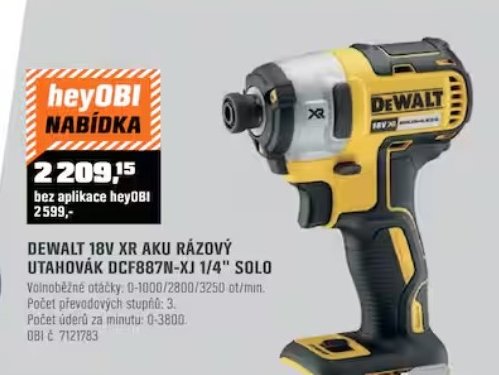 DEWALT 18V XR AKU RÁZOVÝ UTAHOVÁK DCF887N-XJ 1/4