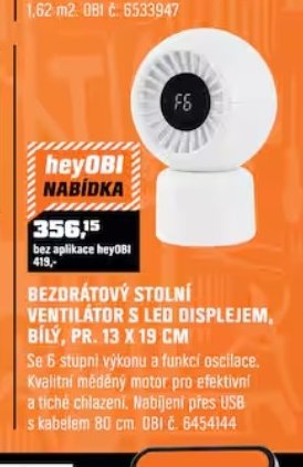 BEZDRÁTOVÝ STOLNÍ VENTILÁTOR S LED DISPLEJEM, BÍLÝ, PR. 13 X 19 CM
