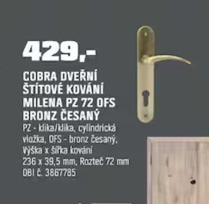 COBRA DVEŘNÍ ŠTÍTOVÉ KOVÁNÍ MILENA PZ 72 OFS BRONZ ČESANÝ