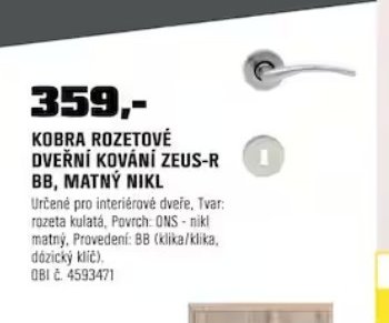 COBRA ROZETOVÉ DVEŘNÍ KOVÁNÍ ZEUS-R BB, MATNÝ NIKL