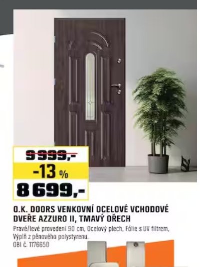 O.K. DOORS VENKOVNÍ OCELOVÉ VCHODOVÉ DVEŘE AZZURO II, TMAVÝ OŘECH