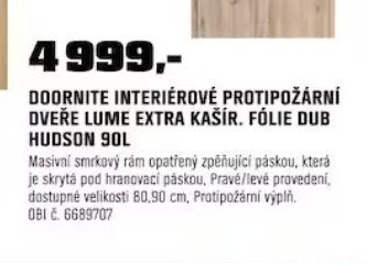DOORNITE INTERIÉROVÉ PROTIPOŽÁRNÍ DVEŘE LUME EXTRA KAŠÍR. FÓLIE DUB HUDSON 90L