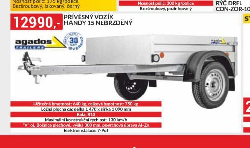 Přívěsný vozík Handy 15 nebrzděný