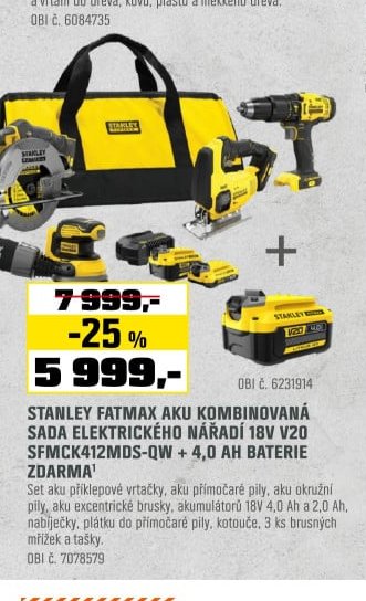 STANLEY FATMAX AKU KOMBINOVANÁ SADA ELEKTRICKÉHO NÁŘADÍ 18V V20 SFMCK412MDS-QW + 4,0 AH BATERIE ZDARMA