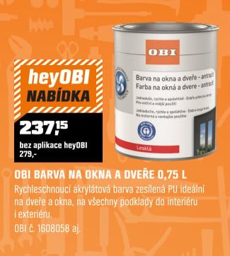 OBI BARVA NA OKNA A DVEŘE 0,75 L