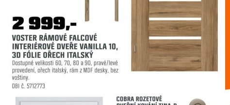 Voster rámové falcové interiérové dveře Vanilla 10, 3D fólie ořech italský