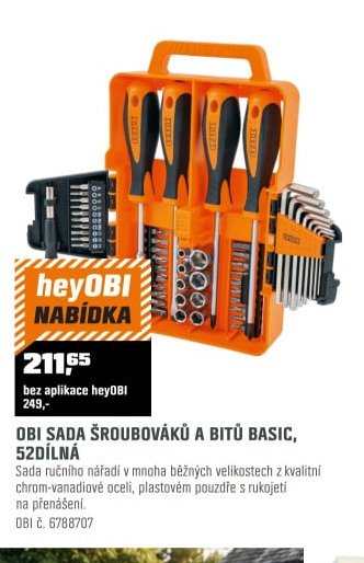 OBI SADA ŠROUBOVÁKŮ A BITŮ BASIC, 52DÍLNÁ