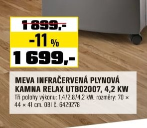 MEVA INFRAČERVENÁ PLYNOVÁ KAMNA RELAX UTB02007