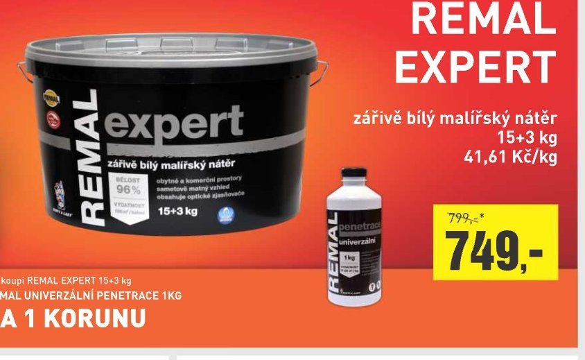 REMAL EXPERT zářivě bílý malířský nátěr 15+3 kg