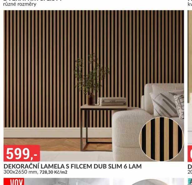 DEKORAČNÍ LAMELA S FILCEM DUB SLIM 6 LAM
