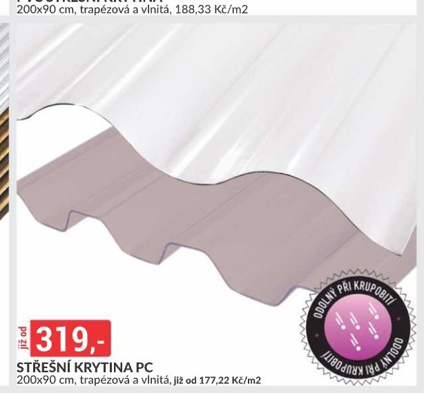 STŘEŠNÍ KRYTINA PC 200x90 cm, trapézová a vlnitá, již od 177,22 Kč/m2